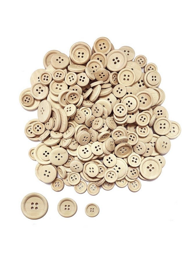 Juland 200 Pcs Mixed Wooden Buttons In Bulk Round Decorative Wood Buttons 4 Holes For Crafts Scrapbooking Or Sewing And Diy Craft - 15, 20, 25Mm - Image 1