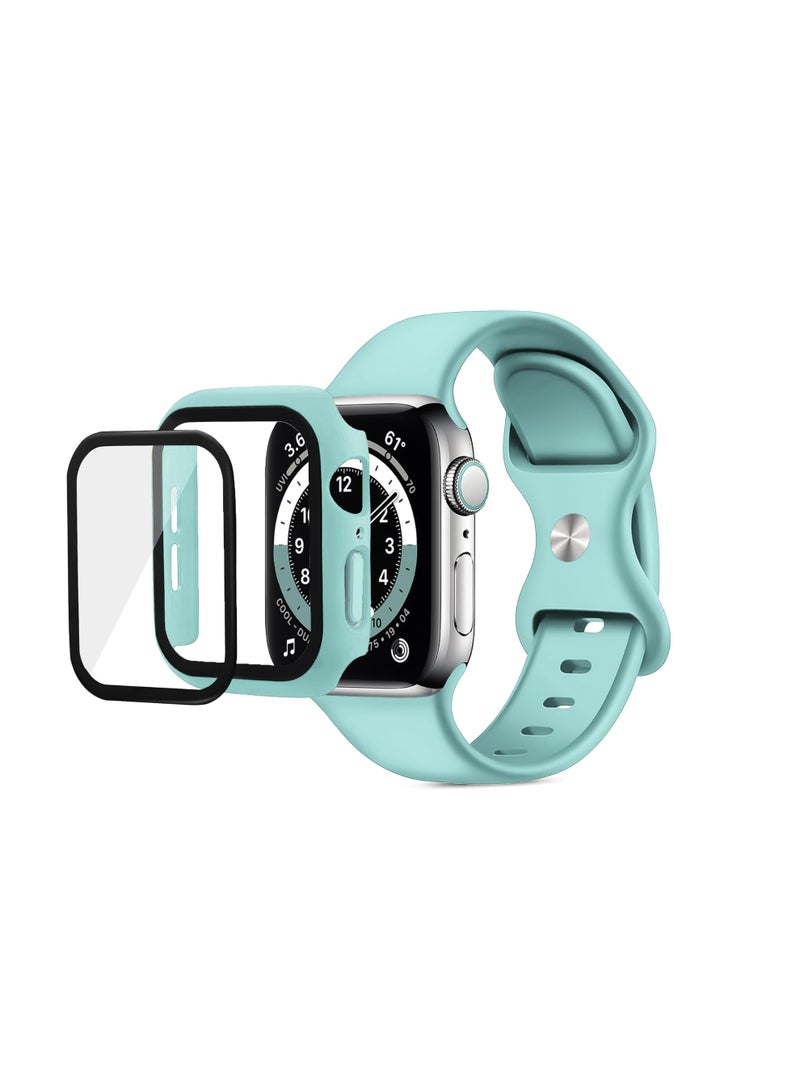 Band with Case Compatible with  Apple Watch Series 10 46mm,Adjustable Silicone Sport Wristband Replacement, Strap With Cover Built-in Glass Screen Protector for Apple Watch Series Series 10 46mm