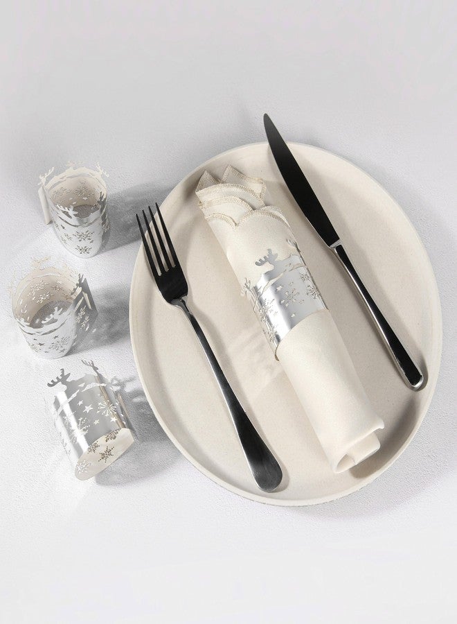 MORGIANA Disposable Napkin Rings, 50pcs Silver Deer Disposable Paper Napkin Holders for Weddings Party Christmas Restaurant Table Decoration - Image 2