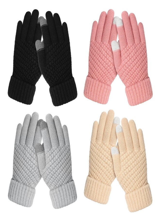 Clothclose 4 Pairs Kids Winter Gloves for Boys Girls - Warm Winter Gloves for Kid, Knit Thermal Kid Gloves Touchscreen Toddler Gloves, Soft Fleece Lined Kids Mittens for Cold Weather - Image 1