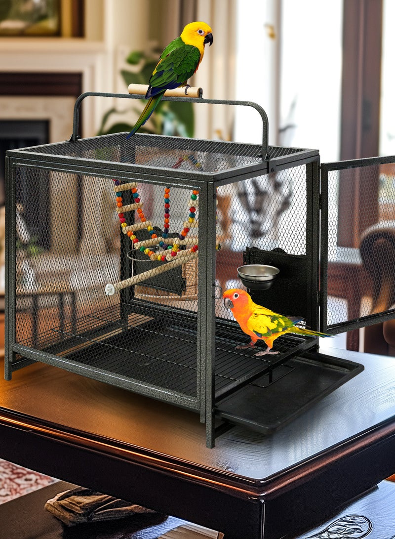 ويسفور قفص طيور ببغاء مع مقبض خشبي قفص طيران كبير من المعدن للطيور من نوع كونور وببغاء وكوكتيل وفينتش وببغاء وببغاء وبيت حيوانات أليفة أسود بارتفاع 56 سم - Image 1