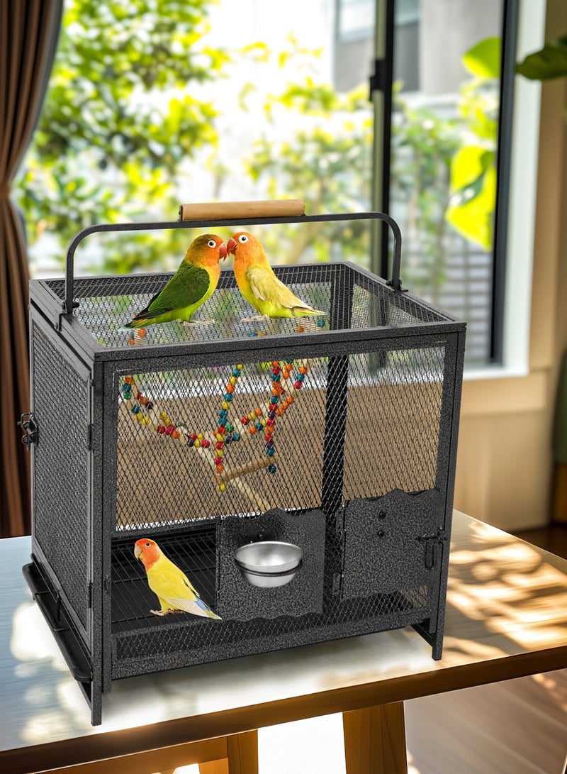 ويسفور قفص طيور ببغاء مع مقبض خشبي قفص طيران كبير من المعدن للطيور من نوع كونور وببغاء وكوكتيل وفينتش وببغاء وببغاء وبيت حيوانات أليفة أسود بارتفاع 56 سم - Image 2