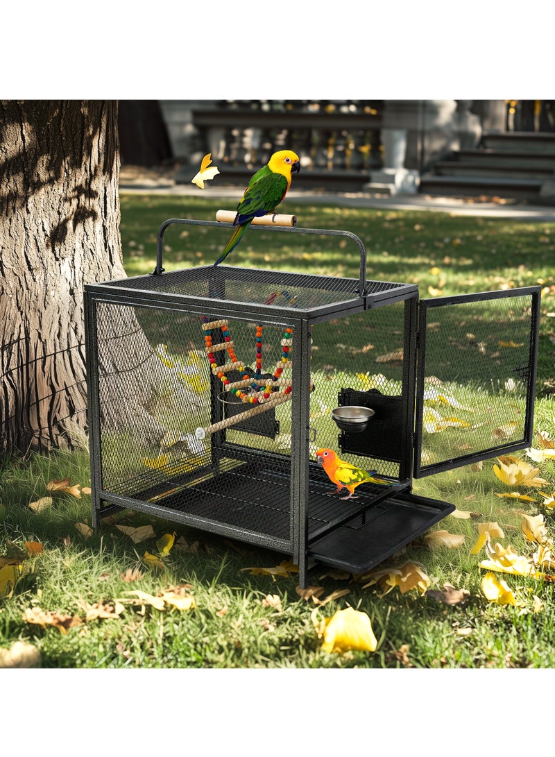 ويسفور قفص طيور ببغاء مع مقبض خشبي قفص طيران كبير من المعدن للطيور من نوع كونور وببغاء وكوكتيل وفينتش وببغاء وببغاء وبيت حيوانات أليفة أسود بارتفاع 56 سم - Image 3