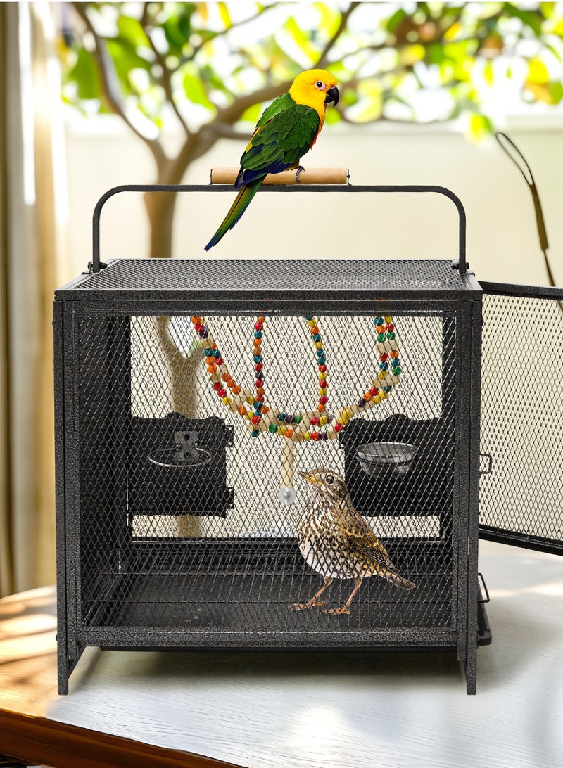 ويسفور قفص طيور ببغاء مع مقبض خشبي قفص طيران كبير من المعدن للطيور من نوع كونور وببغاء وكوكتيل وفينتش وببغاء وببغاء وبيت حيوانات أليفة أسود بارتفاع 56 سم - Image 4