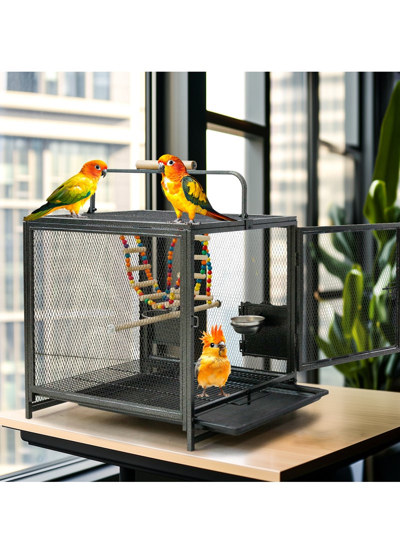 ويسفور قفص طيور ببغاء مع مقبض خشبي قفص طيران كبير من المعدن للطيور من نوع كونور وببغاء وكوكتيل وفينتش وببغاء وببغاء وبيت حيوانات أليفة أسود بارتفاع 56 سم - Image 5