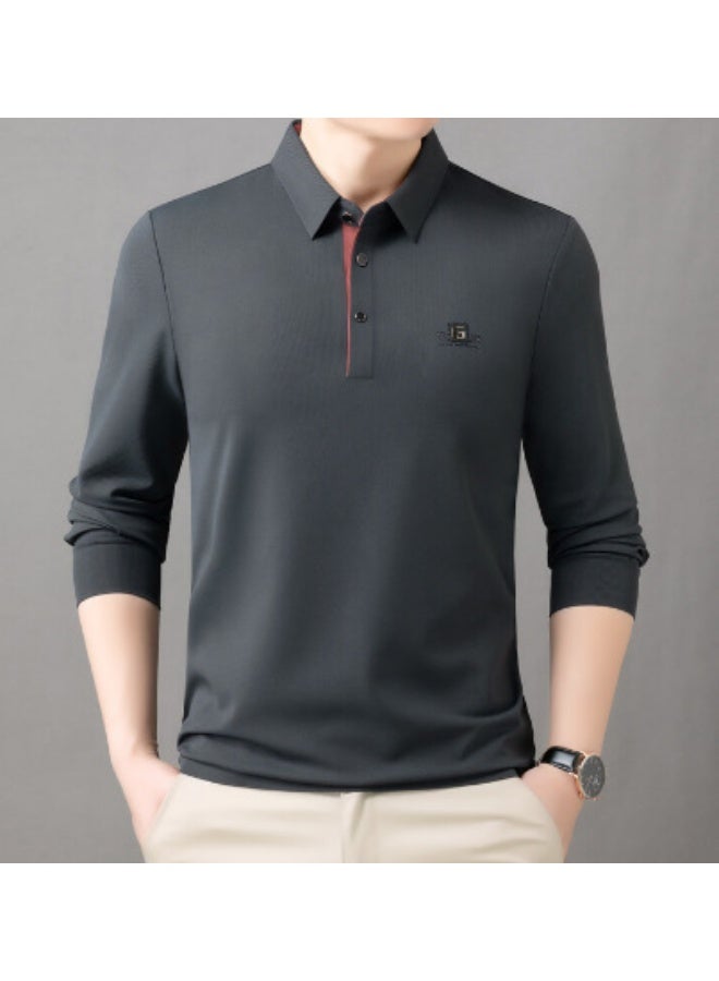 تي شيرت بولو للرجال بأكمام طويلة بسيط للأعمال الكاجوال فضفاض للمتوسطين في العمر