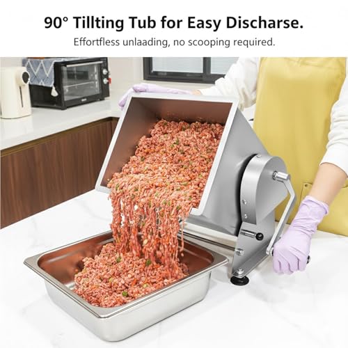 Wutfly Manual Tilting Meat Mixer, 35 lb / 6 Gallon Capacity, Stainless Steel Sausage Stuffer for Burger, Sausage & Jerky, with Removable Paddle & Non-Slip Feet, Countertop Food Processor - Image 4