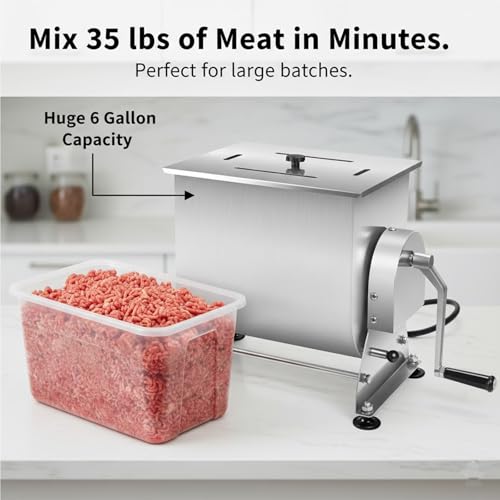 Wutfly Manual Tilting Meat Mixer, 35 lb / 6 Gallon Capacity, Stainless Steel Sausage Stuffer for Burger, Sausage & Jerky, with Removable Paddle & Non-Slip Feet, Countertop Food Processor - Image 5
