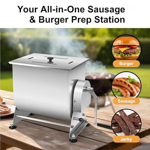 Wutfly Manual Tilting Meat Mixer, 35 lb / 6 Gallon Capacity, Stainless Steel Sausage Stuffer for Burger, Sausage & Jerky, with Removable Paddle & Non-Slip Feet, Countertop Food Processor - Image 2
