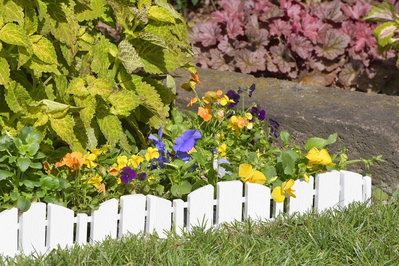EasyFlex No-Dig Landscape Edging with Anchoring Spikes, 4.5 in. Tall Decorative Adirondack Wood-Look Fence Garden Border, 15 Foot Kit, White (3600WT-15C-6) - Image 5