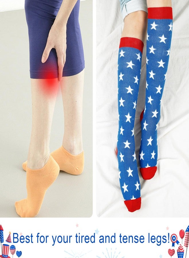 Junely Compression Socks for Women Knee High Festival Socks for Running Work Support Nurses Pregnancy Travel, Blue Star, 9 inches to 16 inches - Image 4