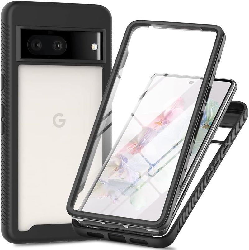 زيني غطاء المتوافق مع هاتف Google Pixel 7 Pro، غطاء مضاد للصدمات مع حماية شاملة وواقي شاشة مدمج، غطاء خارجي متين بإطار، أسود - Image 1