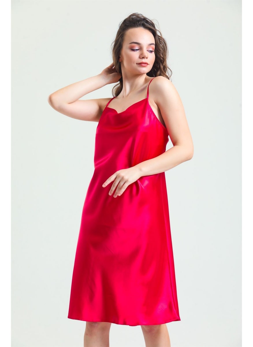 Magic Form 7790 Women's Dagaje Collar Rope Strap Satin Nightgown - Fuchsia  - Image 1