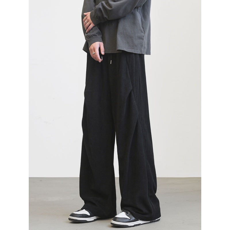 Autumn Winter Plus Size Corduroy Draped Loose-Fit Casual Pants American Style Vibe Sugar Color Students Dragging Trousers Versat Black - Image 1