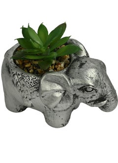 Elephant Shaped Plant Pot Figurine With Plastic Cactus Ceramic Planter For Office Home Café ShopTerrace  Artificial Green Plant Décor