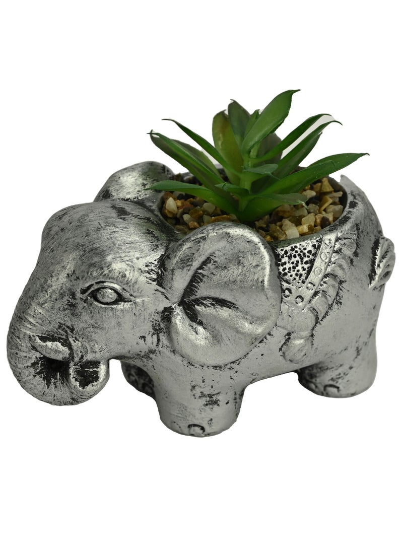 Generic - Elephant Shaped Plant Pot Figurine With Plastic Cactus Ceramic Planter For Office Home Café ShopTerrace  Artificial Green Plant Décor - Image 1