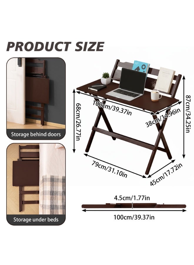 CHOIWIN Office desk, Desk with Adjustable Height, 100cm Portable Computer Desk with Backrest, No-Assembly Foldable Writing Table for Small Space, Home Office, Bedroom100*45*87CM - Image 5