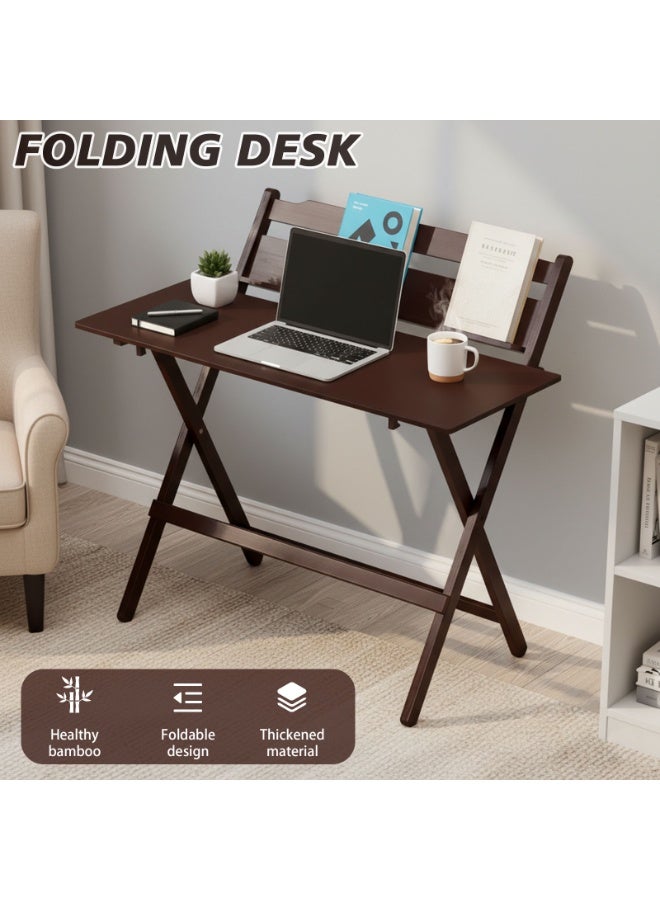 CHOIWIN Office desk, Desk with Adjustable Height, 100cm Portable Computer Desk with Backrest, No-Assembly Foldable Writing Table for Small Space, Home Office, Bedroom100*45*87CM - Image 2