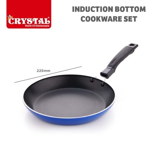 Crystal Induction Base Nonstick Cookware Set - 4-Pcs | Tawa 250 mm + Fry Pan 225 mm + Kadai 225 mm + Glass lid 225 mm | Thickness- 3mm - Image 5