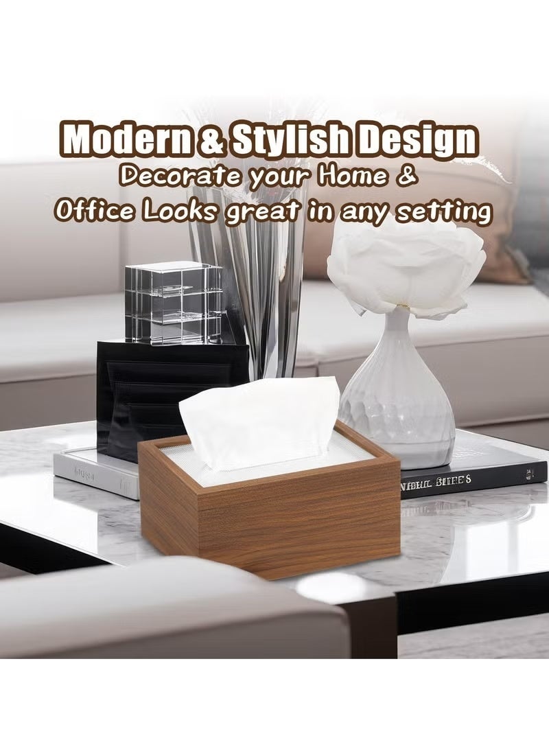 Wood Grain Tissue Box Cover with Acrylic Lid - Elegant Rectangular Holder for Bathroom, Living Room & Office Desk - Fits Standard Square Tissue Boxes, Moisture-Resistant Home Decor Gift - Image 5
