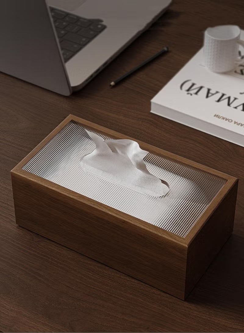 Wood Grain Tissue Box Cover with Acrylic Lid - Elegant Rectangular Holder for Bathroom, Living Room & Office Desk - Fits Standard Square Tissue Boxes, Moisture-Resistant Home Decor Gift - Image 1