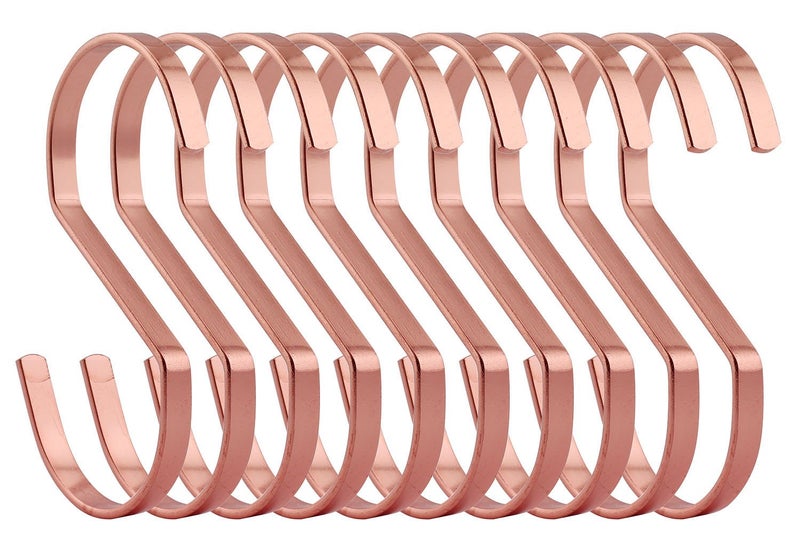 RuiLing 10-Pack 4 Inch Rose Gold Chrome Finish Steel Hanging Flat Hooks - S Shaped Hook Heavy-Duty S Hooks, for Kitchenware, Pots, Utensils, Plants, Towels, Gardening Tools, Clothes. - Image 1