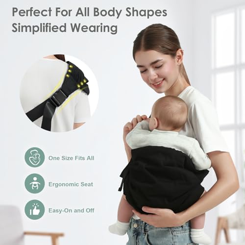 MISSWISDOM Baby Sling Carrier Toddler Sling Carrier with Wide Shoulder Strap Lightweight Baby Carriers Newborn to Toddler Infant Wrap Carriers Perfect for Mom and Dad 730lbs Black - Image 3