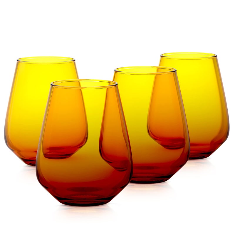 RAKLE Stemless Wine Glasses  Gradient Brown Wine Glasses Set of 4  143oz Colorful Wine Glasses  LeadFree Premium Glass  Brown Stemless Wine Glasses for Cocktails Wine