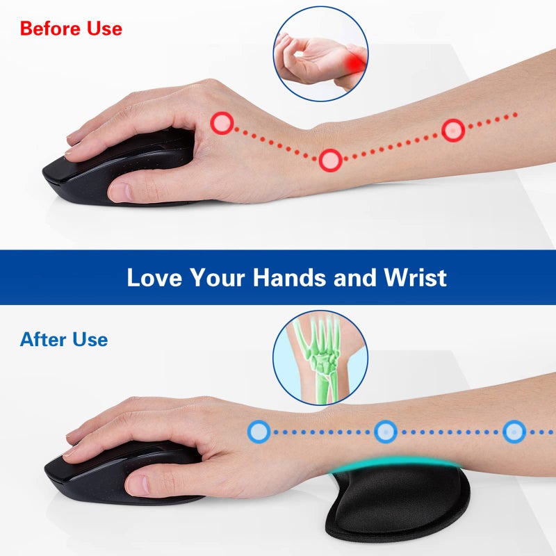 Canjoy Mouse Wrist Rest, Canjoy 2 Pack Memory Foam Soft Fabric Mouse Wrist Rest Pad Support Cushion with Anti-Skid Rubber Base,Ergonomic Pain Relief Mouse Hand Rest (Black) - Image 3