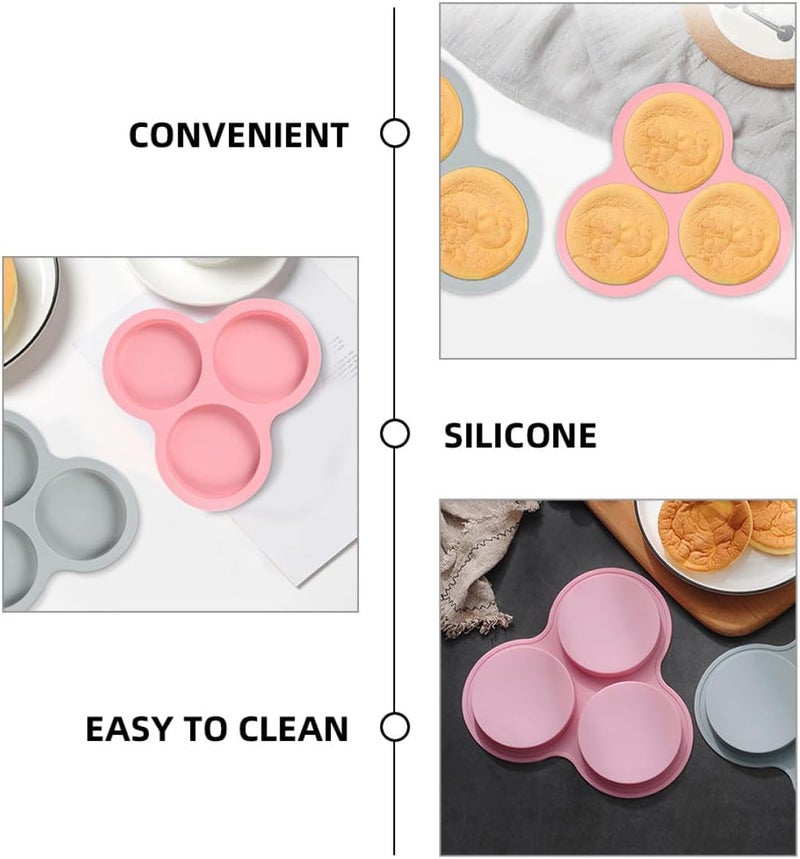 3-cavity round Silicone Cake Mold Non-stick Chocolate Fondant Baking Mold for DIY Party Candy and Cake Decorating, Pink, - Image 3