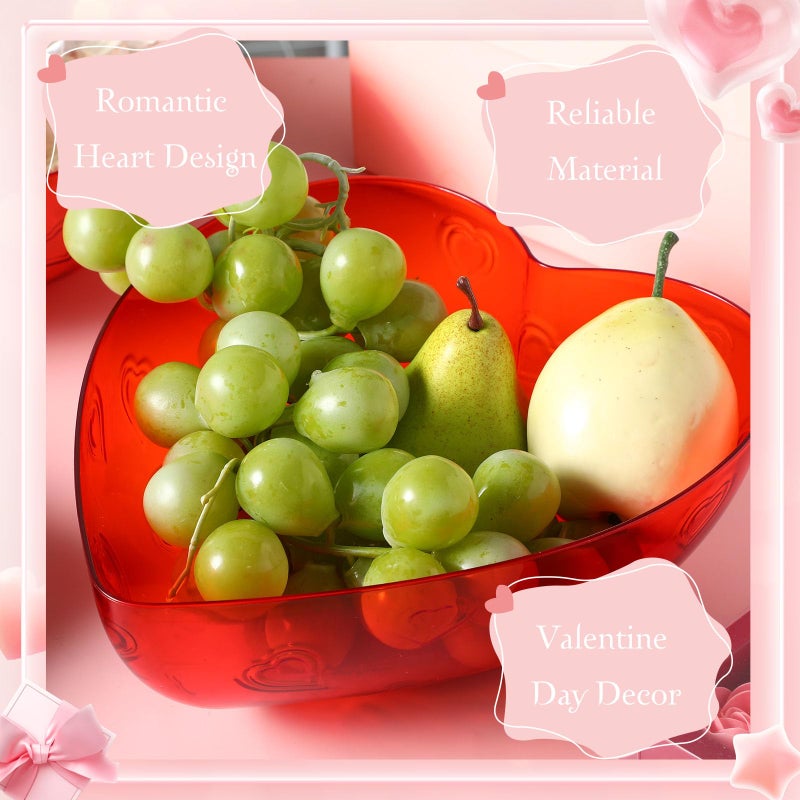 Wiwiqing 2 Pcs Heart Shape Dish 9.65 Inch Valentine Candy Bowl Red Love Dishes Plastic Love Fruit Plate Dessert Snack Salad Bowl for Home Valentine Anniversary Wedding - Image 4