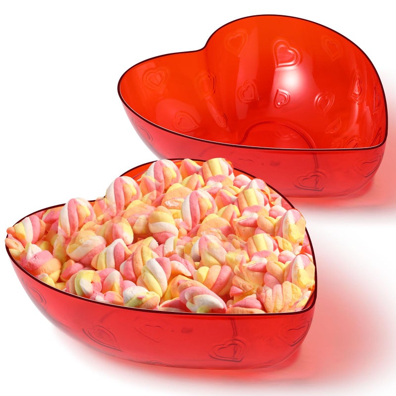 Wiwiqing 2 Pcs Heart Shape Dish 9.65 Inch Valentine Candy Bowl Red Love Dishes Plastic Love Fruit Plate Dessert Snack Salad Bowl for Home Valentine Anniversary Wedding - Image 1