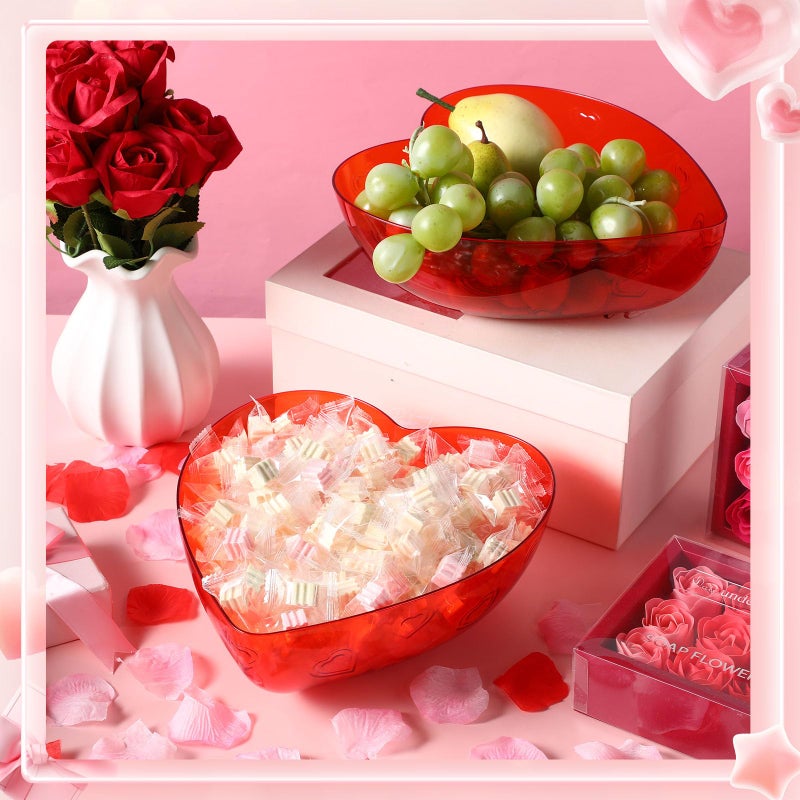 Wiwiqing 2 Pcs Heart Shape Dish 9.65 Inch Valentine Candy Bowl Red Love Dishes Plastic Love Fruit Plate Dessert Snack Salad Bowl for Home Valentine Anniversary Wedding - Image 3