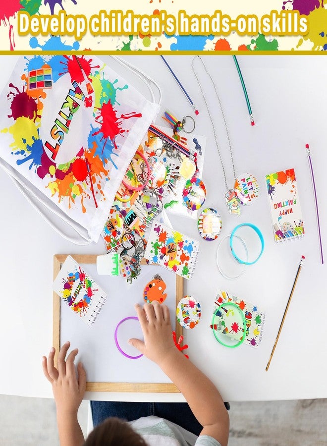 Jenaai 102 Pcs Art Paint Party Favor Supplies Set Back to School Gift Includes 12 Drawstring Backpacks 12 Bracelets 12 Badges 12 Keychains 18 Spiral Notepads 12 Pencils 12 Stickers 12 Necklaces - Image 5