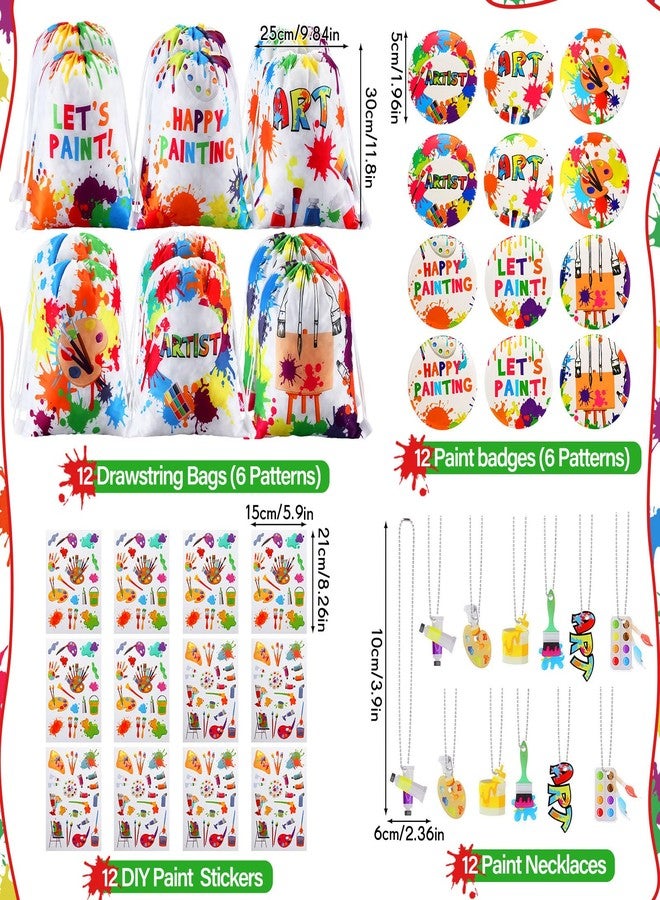 Jenaai 102 Pcs Art Paint Party Favor Supplies Set Back to School Gift Includes 12 Drawstring Backpacks 12 Bracelets 12 Badges 12 Keychains 18 Spiral Notepads 12 Pencils 12 Stickers 12 Necklaces - Image 2