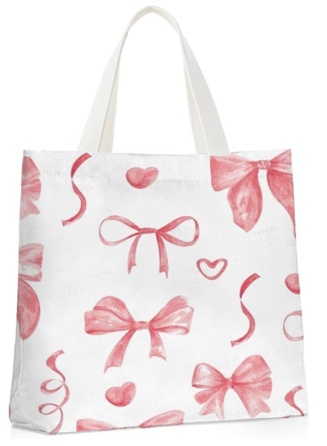 Essme Aesthetic Tote Bag Canvas Bag for Women,Lover Cute Bowknot Tote Bags Gifts Reusable Grocery Shopping Gym Bags.(Bowknot) - Image 1