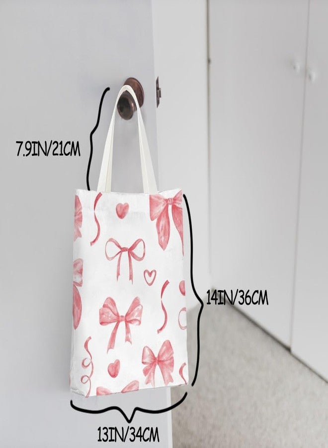 Essme Aesthetic Tote Bag Canvas Bag for Women,Lover Cute Bowknot Tote Bags Gifts Reusable Grocery Shopping Gym Bags.(Bowknot) - Image 2
