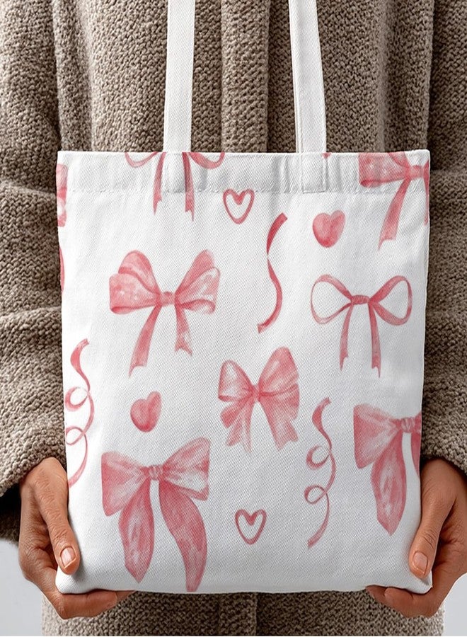 Essme Aesthetic Tote Bag Canvas Bag for Women,Lover Cute Bowknot Tote Bags Gifts Reusable Grocery Shopping Gym Bags.(Bowknot) - Image 4