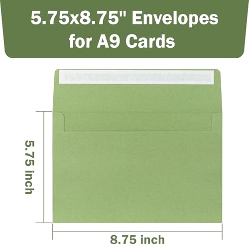 AZAZA A9 Envelopes Sage Green 5.75x8.75 Invitation Envelopes Self Seal Pack of 50 Blank Envelopes for Cards Sage Green - Image 2