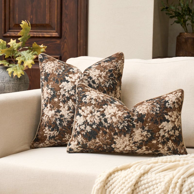 Yangest Neutral Floral Pillow Cover 18 x18 Inches, Vintage Chenille Square Throw Pillow Cover Soft Decorative Farmhouse Accent Couch Pillow Cover for Living Room Bedroom, Coffee Brown - Image 5