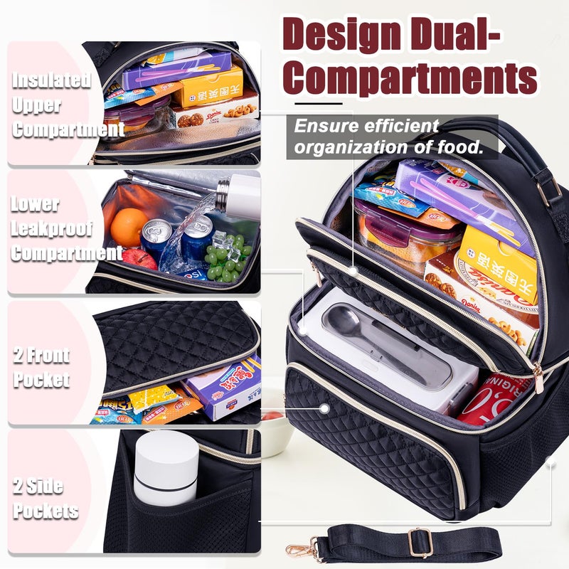 Weitars Lunch Bag for Women,Dual Compartment Lunch Box for Women Lunch Tote for Work,Insulated Leakproof Large Lunchbox Lunch Cooler for Adult for Men, Women, Lunchbag for Hiking,Picnic,Beach - Image 2