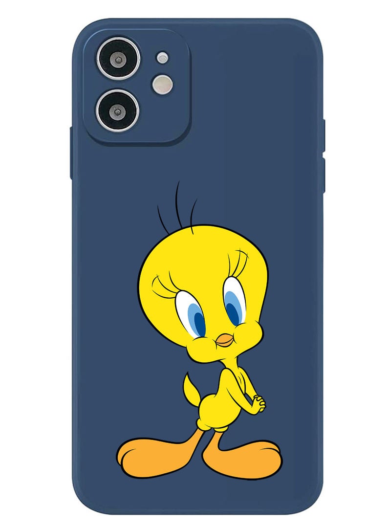 Theodor Protective Slim Fit Case Liquid Silicone Cover with Full Body Protection Anti-Scratch Shockproof Case For iPhone 12 Blue  - Tweety - Image 1