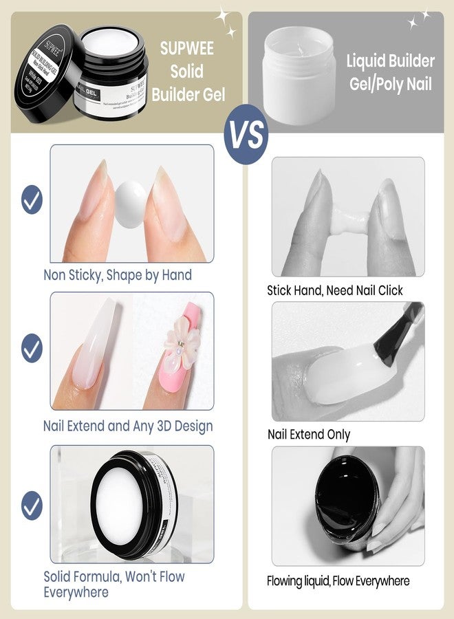 SUPWEE جل بناء تمثال صلب سوبي، جل أظافر ثلاثي الأبعاد أبيض غير لاصق لتمديد الأظافر لعمل النقوش وزخرفة فن الأظافر جل صلب للأظافر مانيكير افعلها بنفسك في المنزل 14غ (0.49 أونصة) - Image 3