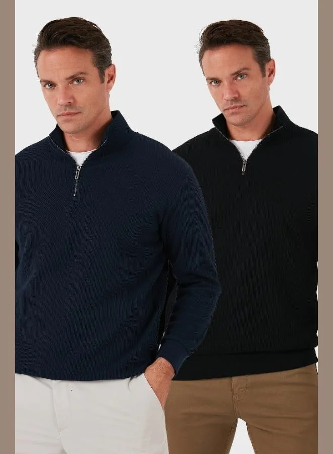 بوراتي بلوزات رجالي قطن بياقة واقفة وسحاب نصفي عبوة من قطعتين