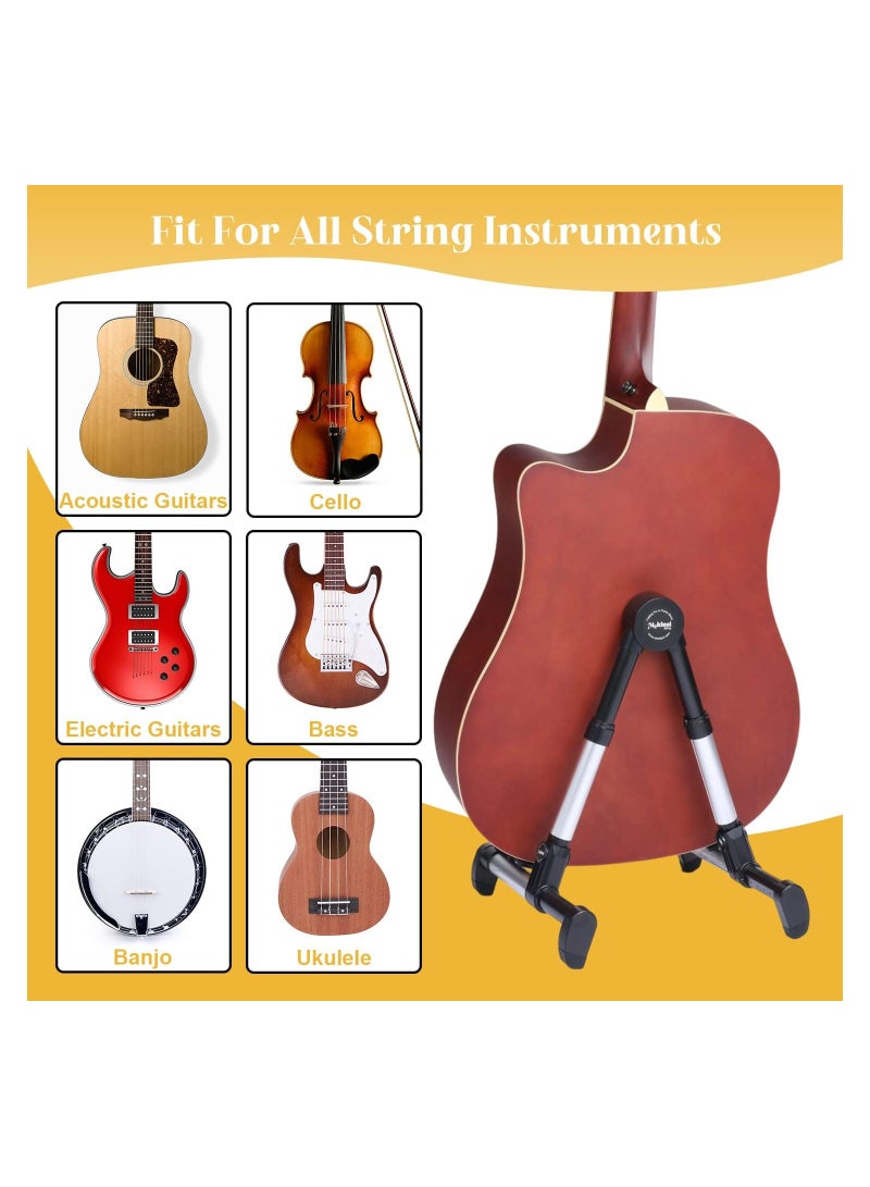 Adjustable Folding Guitar Stand for Electric Ukulele Bass and Classical Guitars Portable Lightweight Holder Silver - Image 3