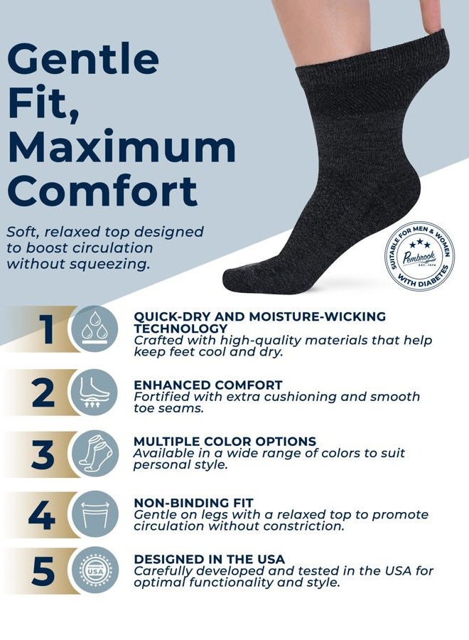 Pembrook Ankle Diabetic Socks for Women & Men - 6 Pairs | Moisture-Wicking, Non Binding, Wide Top | Black, White, Navy, Blue, Beige, Aqua | Nvy(mrled)-6PWomen - Image 2