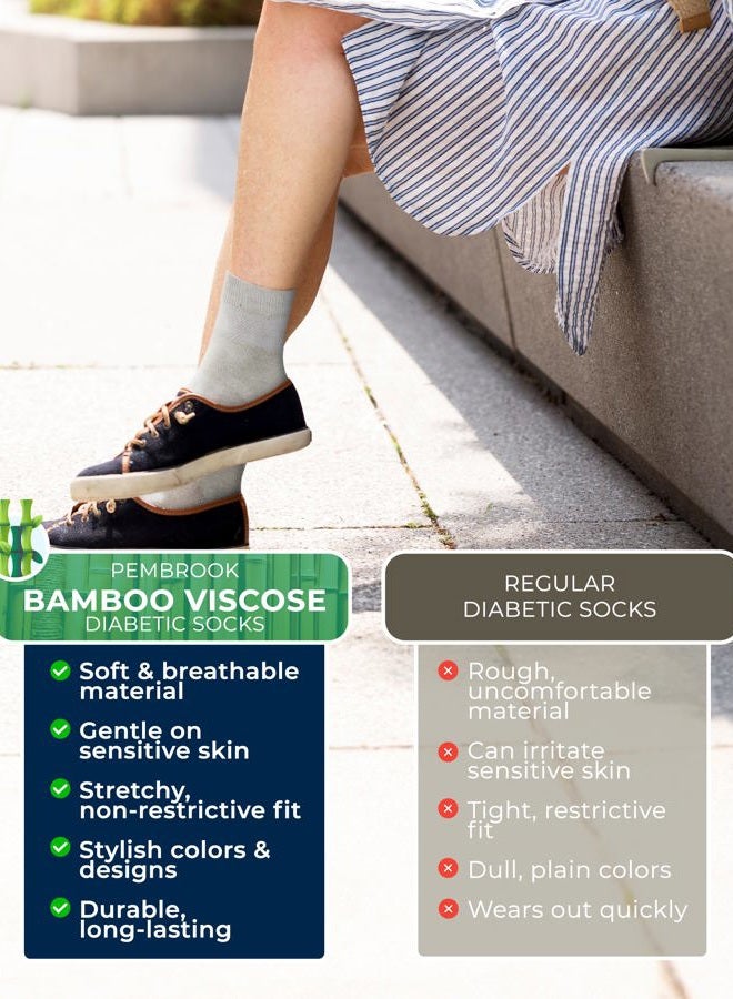 Pembrook Ankle Diabetic Socks for Women & Men - 6 Pairs | Moisture-Wicking, Non Binding, Wide Top | Black, White, Navy, Blue, Beige, Aqua | Nvy(mrled)-6PWomen - Image 3