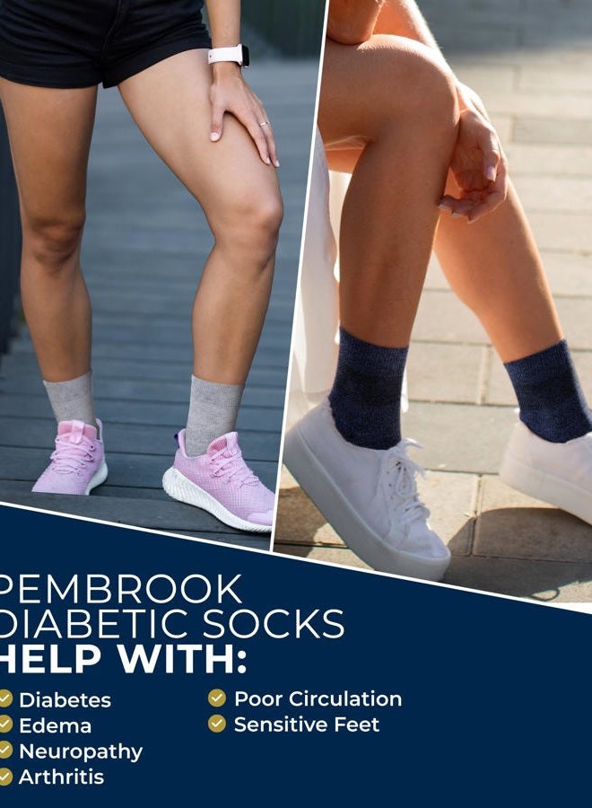 Pembrook Ankle Diabetic Socks for Women & Men - 6 Pairs | Moisture-Wicking, Non Binding, Wide Top | Black, White, Navy, Blue, Beige, Aqua | Nvy(mrled)-6PWomen - Image 4