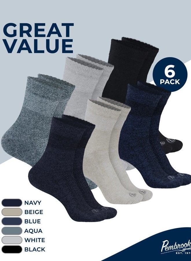 Pembrook Ankle Diabetic Socks for Women & Men - 6 Pairs | Moisture-Wicking, Non Binding, Wide Top | Black, White, Navy, Blue, Beige, Aqua | Nvy(mrled)-6PWomen - Image 5