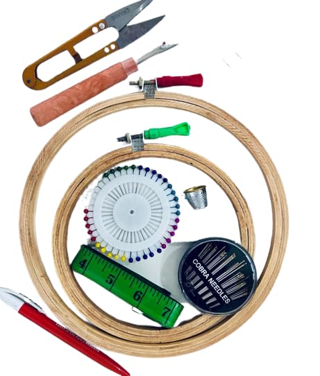 KHUSHA CREATIONS Embroidery Hoop Threads & Materials Starter Kit/Cross Stitch Hand Embroidery Kit/Complete Starter Kit for Beginners/DIY Embroidery kit with 2 Hoops,Threads, Matty Cloth & Tools - Image 3